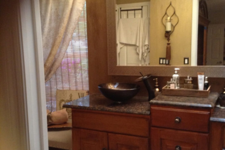 Master bath granite waterfall faucet and shower heads Master bath granite waterfall faucet and shower heads