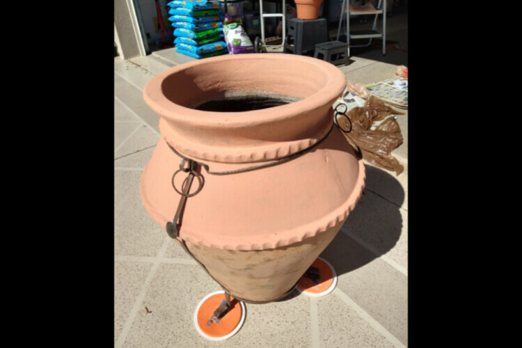 Painted top of pot Terracotta color