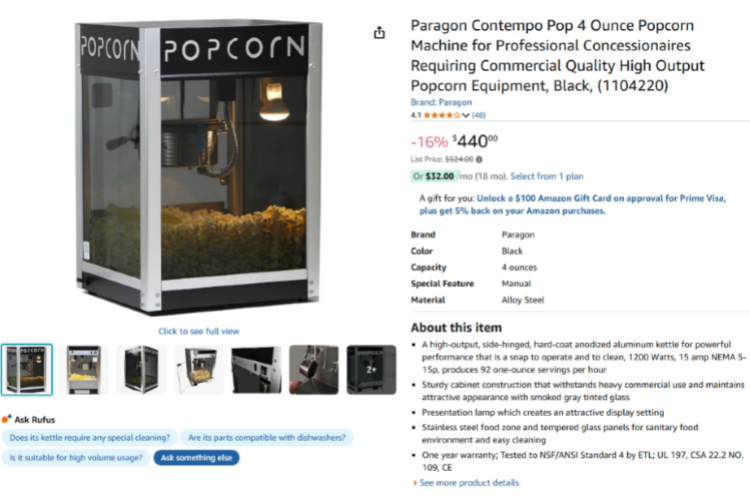 Screen clip of Amazon listing Screen clip of Amazon listing